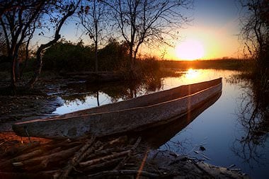 A mokoro canoe in the Okavango Delta.