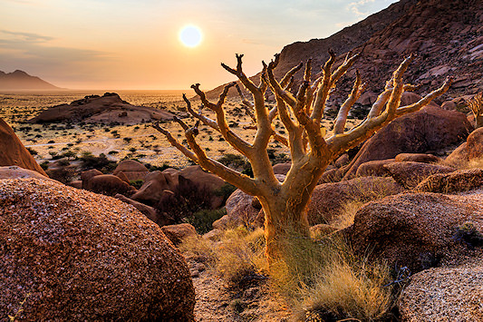 Rocky outcrops at sunset in Damaraland, Namibia