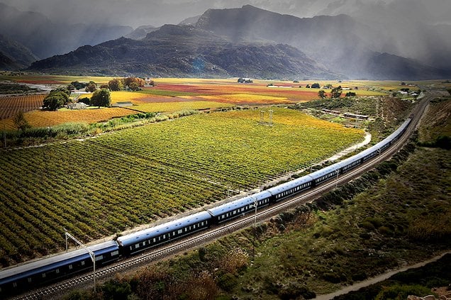 Rovos Rail traveling through the Winelands.