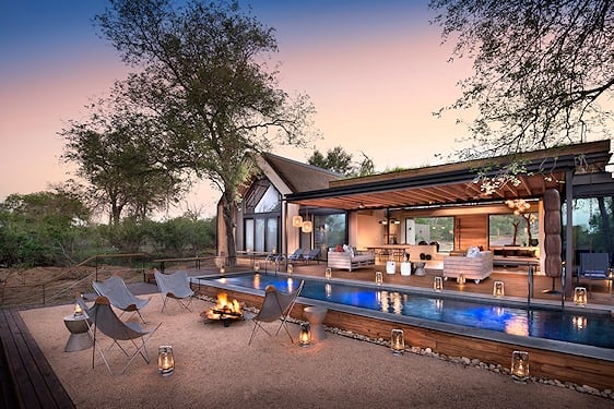 The interior of a plush safari lodge in the Kruger Park.