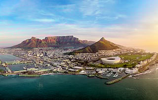 Aerial view of Cape Town with Table Mountain in the background